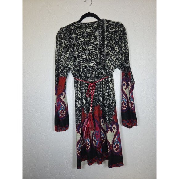 Angie Sweater Dress Women's Large Floral Embroidered V Neck Long Sleeve, Tie - Picture 6 of 7